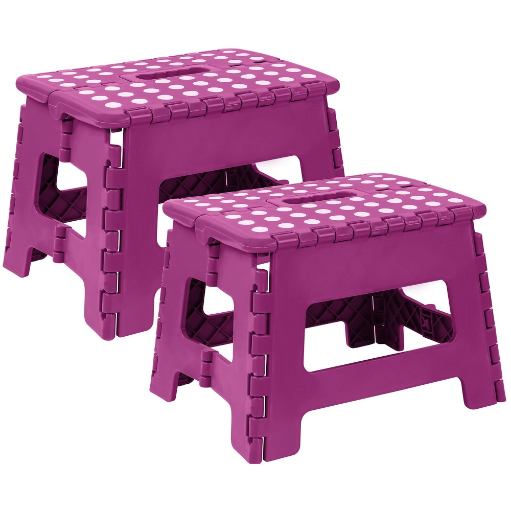 Utopia Home Folding Step Stool - (Pack Of 2) Foot Stool With 9 Inch Height - Holds Up To 300 Lbs - Lightweight Plastic Foldable Step Stool For Kids, Kitchen, Bathroom & Living Room (Purple)