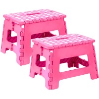 Utopia Home Folding Step Stool - (Pack Of 2) Foot Stool With 9 Inch Height - Holds Up To 300 Lbs - Lightweight Plastic Foldable Step Stool For Kids, Kitchen, Bathroom & Living Room (Pink)
