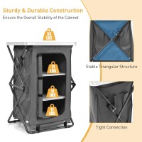 Goplus Folding Camping Storage Cabinet, Pop Up Outdoor Camping Kitchen Station With Large 3-Tier Storage Organizer, Carry Bag, Easy Set Up Portable Compact Camping Table For Bbq Picnic Backyard (35'')