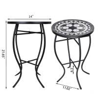 Vipush Mosaic Outdoor Side Table 14 Round End Table Patio Accent Table Indoor Plant Stand For Living Room Geramic Table Top