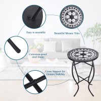 Vipush Mosaic Outdoor Side Table 14 Round End Table Patio Accent Table Indoor Plant Stand For Living Room Geramic Table Top