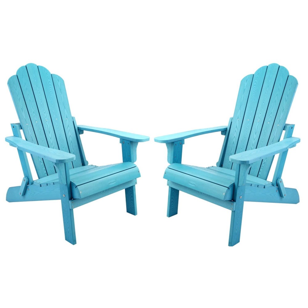 Folding Adirondack Chairs Set Of 2 Outdoor Patio Weather Resistant Chair Imitation Wood Stripes Easy To Fold Move Maintain