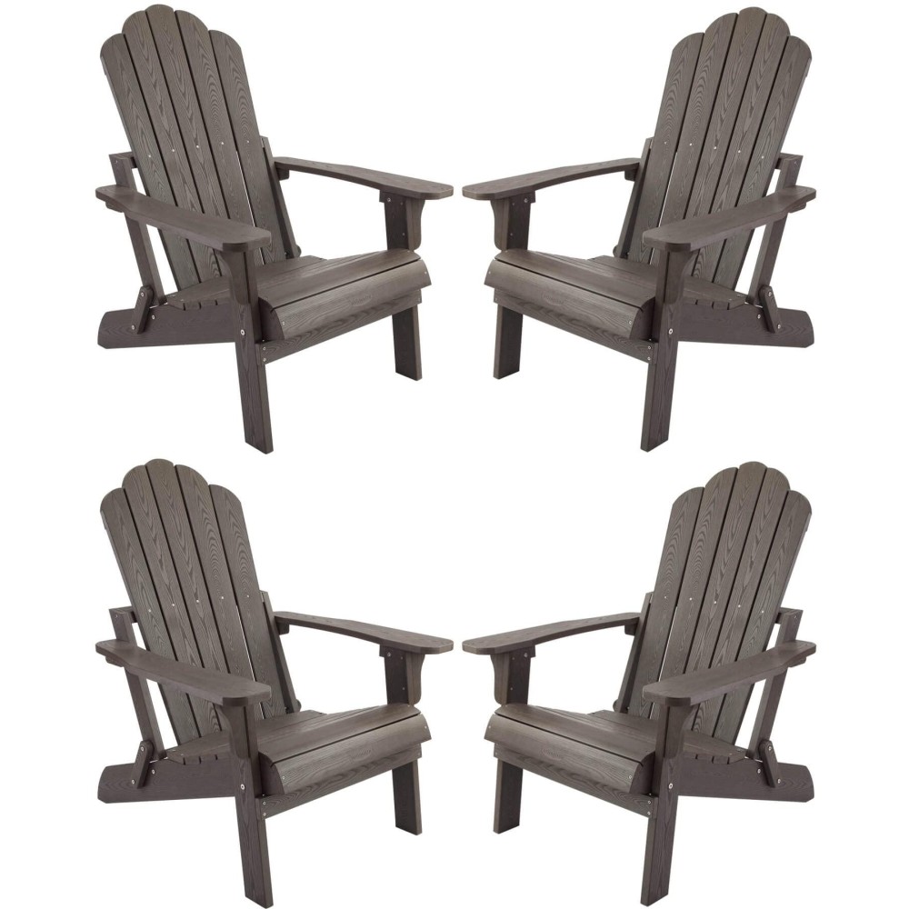 Folding Adirondack Chairs Set Of 4 Outdoor Patio Weather Resistant Chair Imitation Wood Stripes Easy To Fold Move Maintain