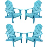 Homehua Folding Adirondack Chairs Set Of 4 Outdoor Patio Weather Resistant Chair Imitation Wood Stripes Easy To Fold Move M