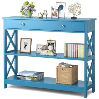 Kotek Console Table With Drawer And Storage Shelves, Narrow Sofa Table For Living Room, Easy Assembly, 3-Tier Entryway Table With Storage For Hallway (Blue)