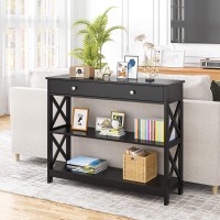 Kotek Console Table With Drawer And Storage Shelves, Narrow Sofa Table For Living Room, Easy Assembly, 3-Tier Entryway Table With Storage For Hallway (Black)