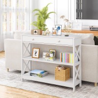 Kotek Console Table With Drawer And Storage Shelves, Narrow Sofa Table For Living Room, Easy Assembly, 3-Tier Entryway Table With Storage For Hallway (White)
