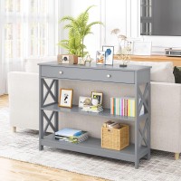 Kotek Console Table With Drawer And Storage Shelves, Narrow Sofa Table For Living Room, Easy Assembly, 3-Tier Entryway Table With Storage For Hallway (Grey)