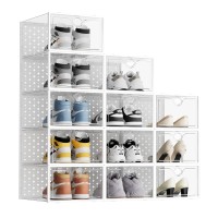 Pinkpum X Large 12 Pack Shoe Storage Boxes Fit For Size 12 Shoe Organizer For Closet Clear Plastic Stackable Shoe Dispaly Case