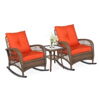 Vivijason 3Piece Outdoor Conversation Bistro Set Patio Wicker Rocking Chairs Rattan Furniture Sets W 2 Rattan Cushioned Chair