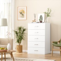 Ttview 5 Drawer Dresser Chest Tall Dresser Storage Tower With Metal Handles White Storage Cabinet For Living Room Kitchen En