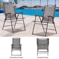 Tangkula Set Of 2 Patio Folding Dining Chairs, Outdoor Sling Lawn Chairs With Armrests, Steel Frame, Portable Camping Lounge Chairs For Backyard, Deck, Poolside And Garden, No Assembly (Grey)