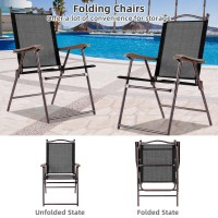 Tangkula Set Of 2 Patio Folding Dining Chairs, Outdoor Sling Lawn Chairs With Armrests, Steel Frame, Portable Camping Lounge Chairs For Backyard, Deck, Poolside And Garden, No Assembly (Black)