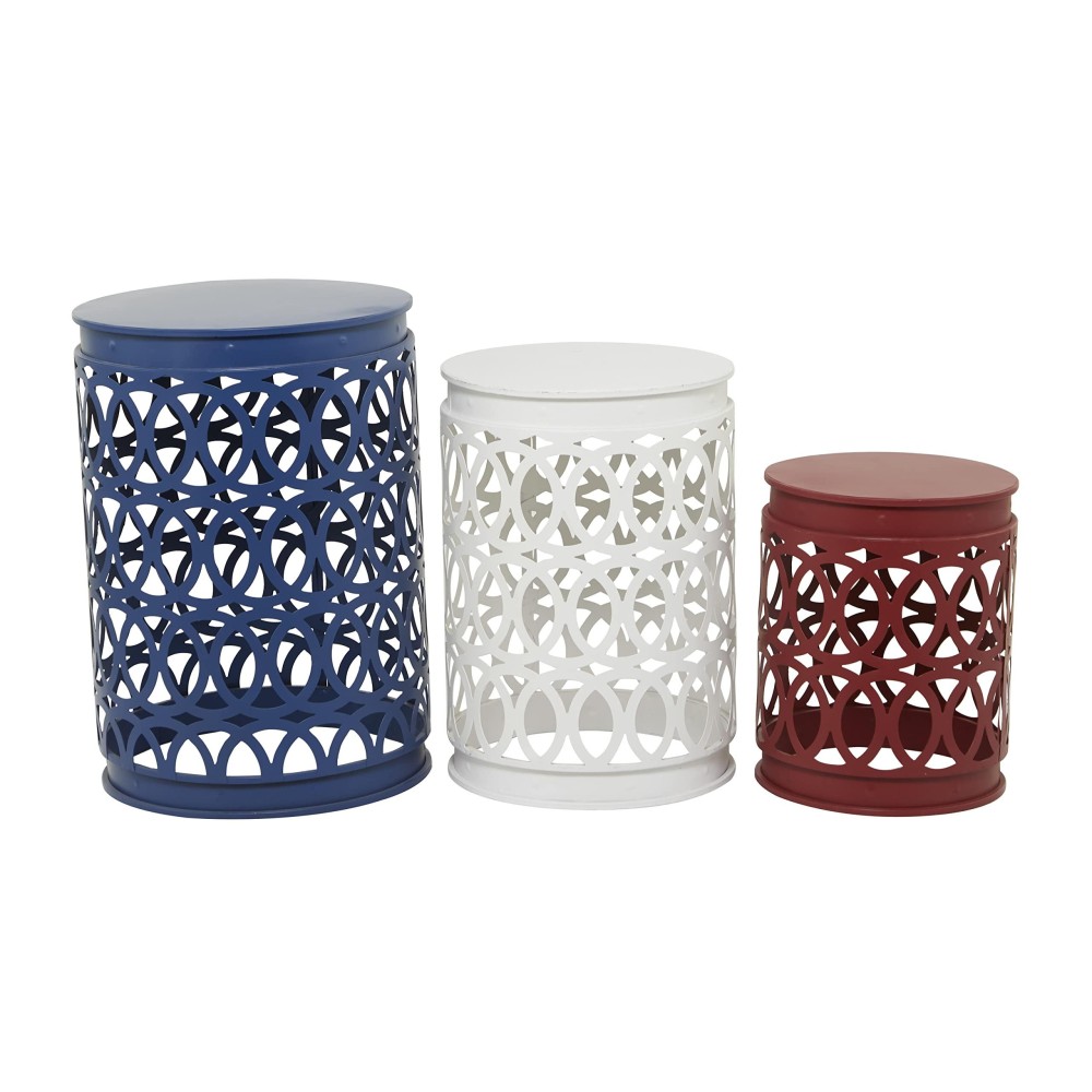 Deco 79 Metal Indoor Outdoor Nesting Accent Table With Carved Trellis Design Set Of 3 23 19 15H Multi Colored