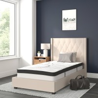 Riverdale Twin Size Tufted Upholstered Platform Bed in Beige Fabric with 10 Inch CertiPURUS Certified Pocket Spring Mattress