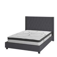 Riverdale Full Size Tufted Upholstered Platform Bed in Dark Gray Fabric with 10 Inch CertiPURUS Certified Pocket Spring Mattres