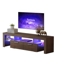 Tantmis Modern Tv Stand For 55/65/70/75 With Led Lights And Large Storage, Table Top Gaming High Gloss Tv Stand, White Rustic Entertainment Center For Living Room, Bedroom, Media Console