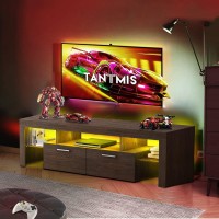 Tantmis Modern Tv Stand For 55/65/70/75 With Led Lights And Large Storage, Table Top Gaming High Gloss Tv Stand, White Rustic Entertainment Center For Living Room, Bedroom, Media Console