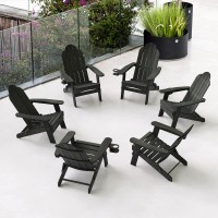 Lue Bona Folding Adirondack Chair Set Of 6 Black Hdps Fire Pit Patio Chairs Weather Resistant Modern Plastic Outdoor Chairs Wi