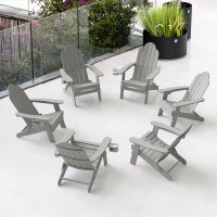 Lue Bona Folding Adirondack Chair Set Of 6 Gray Hdps Fire Pit Patio Chairs Weather Resistant Modern Plastic Outdoor Chairs Wit