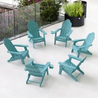 Lue Bona Folding Adirondack Chair Set Of 6 Blue Turquoise Hdps Fire Pit Patio Chairs Weather Resistant Modern Plastic Outdoor