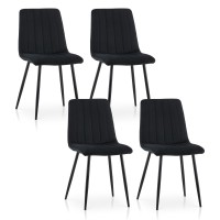 Tukailai Velvet Dining Chairs Set Of 4, Upholstered Kitchen Chairs With Backrest And Sturdy Metal Legs, Modern Leisure Reception Chairs For Lounge Living Room Bedroom Office (Black)
