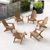 Lue Bona Folding Adirondack Chair Set Of 6 Brown Hdps Fire Pit Patio Chairs Weather Resistant Modern Plastic Outdoor Chairs Wi