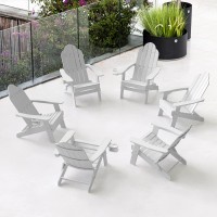 Lue Bona Folding Adirondack Chair Set Of 6 White Hdps Fire Pit Patio Chairs Weather Resistant Modern Plastic Outdoor Chairs Wi