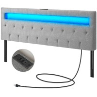 Greenstell Headboard For Full Size Bed With 60,000 Diy Color Of Led Light, Usb & Type C Post, Attach Frame, Height Adjustable, Gray Wall Mounted Head Boards Only, Sturdy & Stable, Comfortable, Full