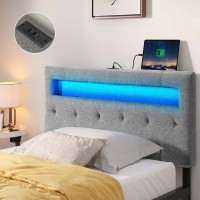 Greenstell Headboard For Twin Size Bed With 60,000 Diy Color Of Led Light, Usb & Type C Post, Attach Frame, Height Adjustable, Gray Wall Mounted Head Boards Only, Sturdy & Stable, Comfortable, Twin