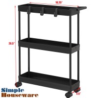 Simple Houseware 3Tier Slimsuper Narrow Kitchen Cart With Handle Hooks And Storage With Shelves Black