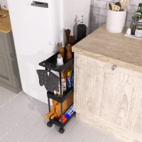 Simple Houseware 3Tier Slimsuper Narrow Kitchen Cart With Handle Hooks And Storage With Shelves Black