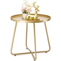 Danpinera Outdoor Side Tables, Weather Resistant Steel Patio Side Table, Small Round Outdoor End Table Metal Side Table For Patio Yard Balcony Garden Bedside (Gold)