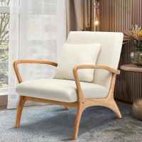 CDCASA Mid-Century Modern Accent Chair with Cushion, 28.3'' Long Armrest Chairs Upholstered Linen Fabric Wood Frame Armchair for Living Room,Bedroom,Reading,Balcony, Set of 1
