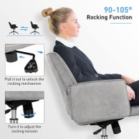 COSTWAY Ergonomic Home Office Chair, Height-Adjustable Leather-Like Computer Desk Chair w/Rolling Casters & Armrests, Upholstered Mid-Back Swivel Accent Chair for Home, Office, Study, Grey