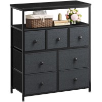 Enhomee Dresser For Bedroom With Shelf, Black Dresser For Bedroom With 2 Shelves And Metal Frame, Tall Dressers For Bedroom, Closets, Nursery, Dressers & Chest Of Drawers, Black Grey