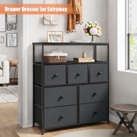 Enhomee Dresser For Bedroom With Shelf, Black Dresser For Bedroom With 2 Shelves And Metal Frame, Tall Dressers For Bedroom, Closets, Nursery, Dressers & Chest Of Drawers, Black Grey