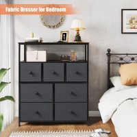 Enhomee Dresser For Bedroom With Shelf, Black Dresser For Bedroom With 2 Shelves And Metal Frame, Tall Dressers For Bedroom, Closets, Nursery, Dressers & Chest Of Drawers, Black Grey