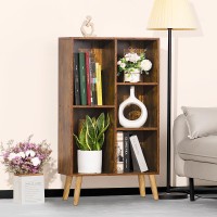 Leyaoyao 5 Cube Small Bookshelf 3 Tier Midcentury Bookcase With Legs Wood Bookshelves Storage Organizer Shelf Narrow Book Shelv