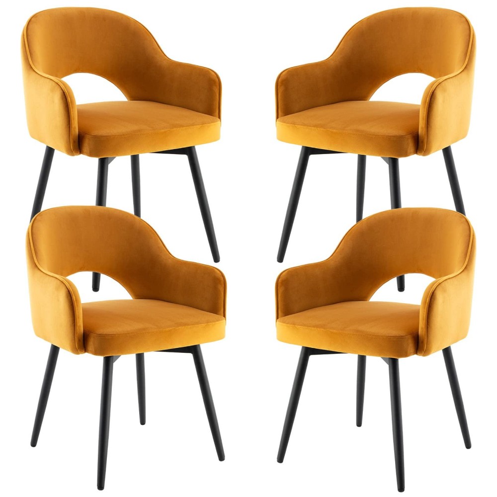 Wahson Set Of 4 Velvet Dining Chair Kitchen Chair With Metal Legs, Living Room Chair For Bedroom/Restaurant (Yellow-4)