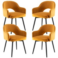 Wahson Set Of 4 Velvet Dining Chair Kitchen Chair With Metal Legs, Living Room Chair For Bedroom/Restaurant (Yellow-4)