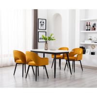 Wahson Set Of 4 Velvet Dining Chair Kitchen Chair With Metal Legs, Living Room Chair For Bedroom/Restaurant (Yellow-4)