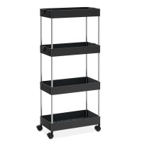Otk Storage Cart 4 Tier Mobile Shelving Unit Organizer, Utility Rolling Shelf Cart With Wheels For Bathroom Kitchen Bedroom Office Laundry Narrow Places, Black