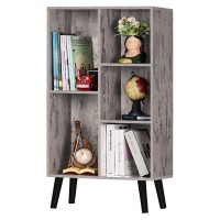 5 Cube Small Bookshelf 3 Tier Midcentury Modern Bookcase With Legs Wood Bookshelves Storage Organizer Shelf Free Standing Narro