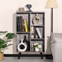 5 Cube Small Bookshelf 3 Tier Midcentury Modern Bookcase With Legs Wood Bookshelves Storage Organizer Shelf Free Standing Narro