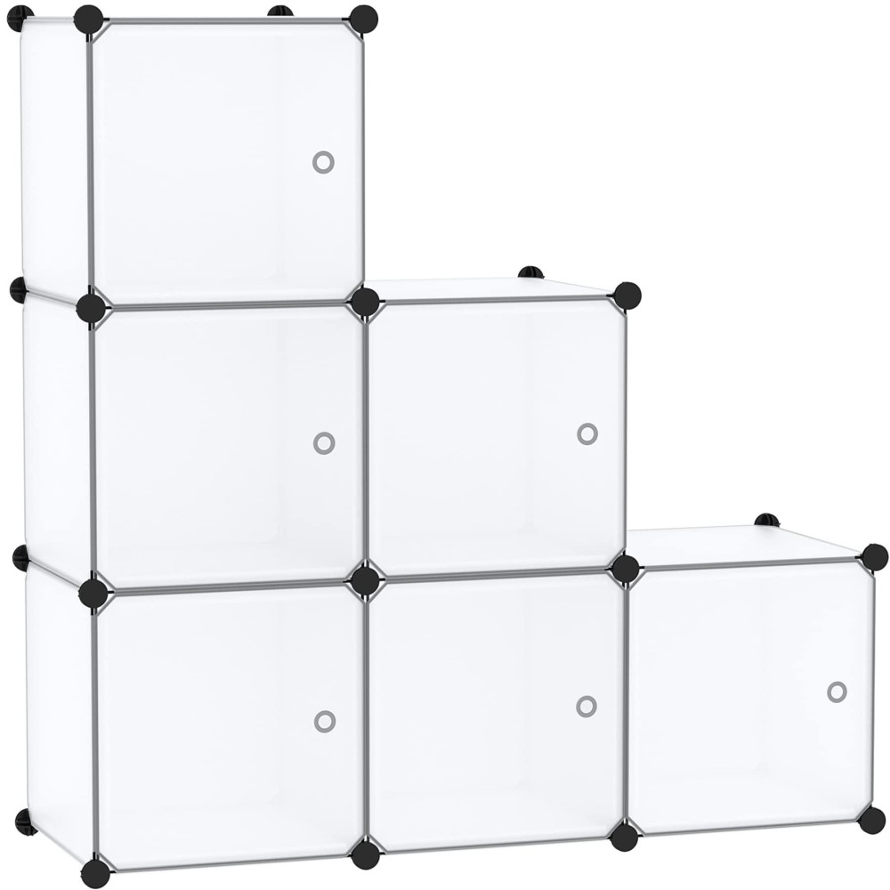 C&Ahome Cube Storage Organizer With Doors, 6-Cube Shelves, Closet Cabinet, Diy Plastic Modular Bookshelf Ideal For Bedroom, Living Room, 36.6?? X 12.4?? X 36.6?? White Usbtm3006B-Door