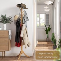 Coatrack 8 Standing Bamboo Coat Rack Hat Hanger 8 Hook For Jacket, Purse, Scarf Rack, Umbrella Tree Stand