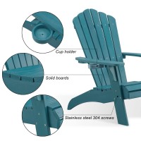 Psilvam Adirondack Chair, Oversized Poly Lumber Fire Pit Chair With Cup Holder, 350Lbs Support Patio Chairs For Garden, Weather Resistant Outdoors Seating, Relaxing Gift For Father & Mother (1,Blue)
