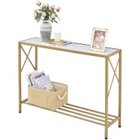 Tajsoon Console Table, Entryway Table, Narrow Sofa Table With Shelves, Entrance Table For Hallway, Entryway, Living Room, Foyer, Corridor, Office, Gold & White