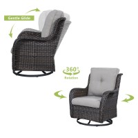 Hummuh 3Piece Swivel Rocking Rattan Chair Outdoor Patio Bistro Furniture Conversation Set Cushioned Wicker Chair With Glass C